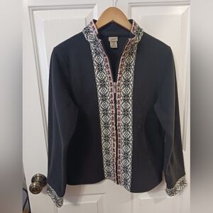 L.L. Bean Black Jacket with Red and White Pattern